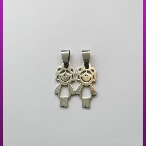 پلاک دو دختر نقره ای استیل