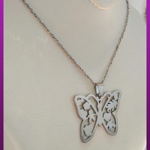گردنبند پروانه نقره ای استیل