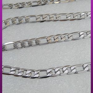 ست زنجیر و دستبند کارتیه خط دار نقره ای استیل