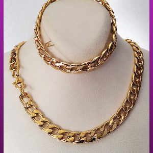 ست زنجیر و دستبند کارتیه فاصله دار طلایی استیل