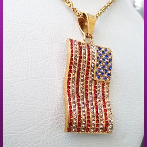 گردنبند پرچم آمریکا پر نگین طلایی استیل