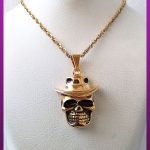 گردنبند جمجمه اسکلت کلاه دار طلایی استیل