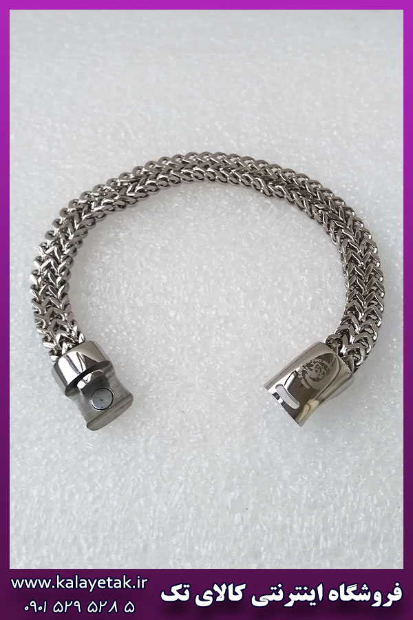 دستبند دوبل مکعبی نقره ای با قفل آهنربایی استیل