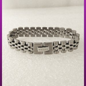 دستبند رولکس لوگو دار نقره ای استیل