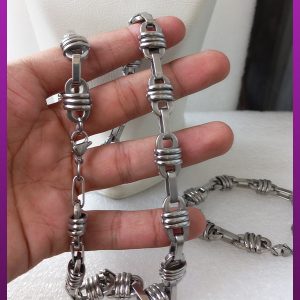 ست زنجیر و دستبند سیم خاردار نقره ای استیل