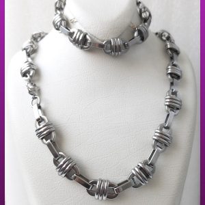 ست زنجیر و دستبند سیم خاردار نقره ای استیل