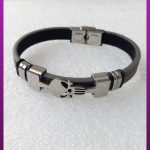 دستبند چرمی اسکلت پانیشر نقره ای