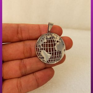 پلاک کره زمین نقره ای استیل