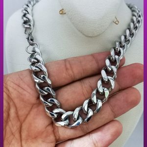 زنجیر کارتیه ضخیم براق نقره ای استیل