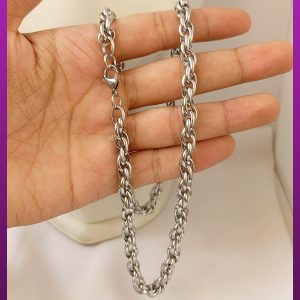 زنجیر طنابی ضخیم نقره ای استیل