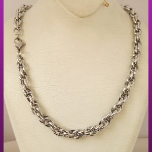 زنجیر طنابی ضخیم نقره ای استیل