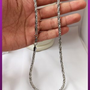 زنجیر طنابی پیچیده نقره ای استیل