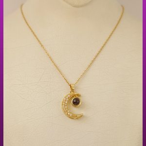 گردنبند دوستت دارم ماه طلایی استیل