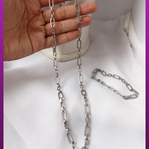 ست زنجیر و دستبند دیپلمات نقره ای استیل