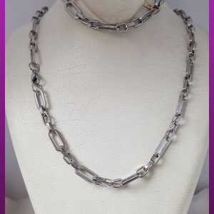 ست زنجیر و دستبند دیپلمات نقره ای استیل
