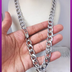 زنجیر کارتیه تخت نقره ای با قفل لوگو دار استیل