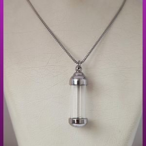 گردنبند استوانه شیشه ای ساده نقره ای استیل