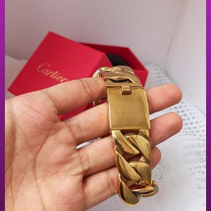 دستبند اصل کارتیه تخت با قفل کشویی دکمه ای طلایی استیل