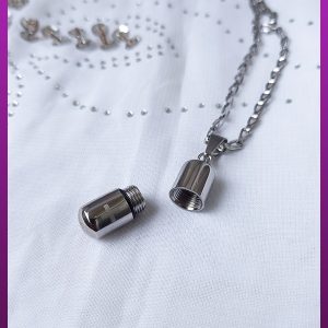 گردنبند کپسول نقره ای پیچی جادار استیل