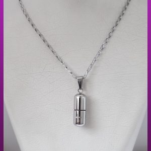 گردنبند کپسول نقره ای پیچی جادار استیل