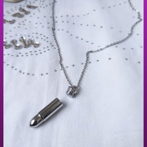 گردنبند فشنگ نقره ای پیچی جادار (گلوله) استیل