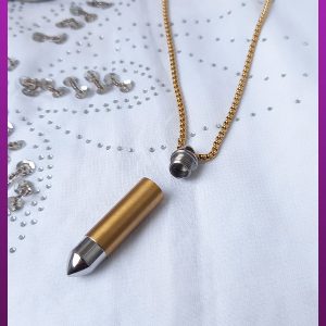 گردنبند فشنگ طلایی دورنگ پیچی جادار (گلوله) بزرگ