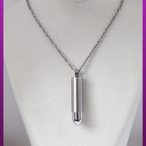 گردنبند فشنگ نقره ای پیچی جادار (گلوله) استیل