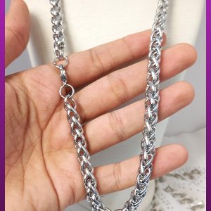 زنجیر گندمی ضخیم نقره ای استیل