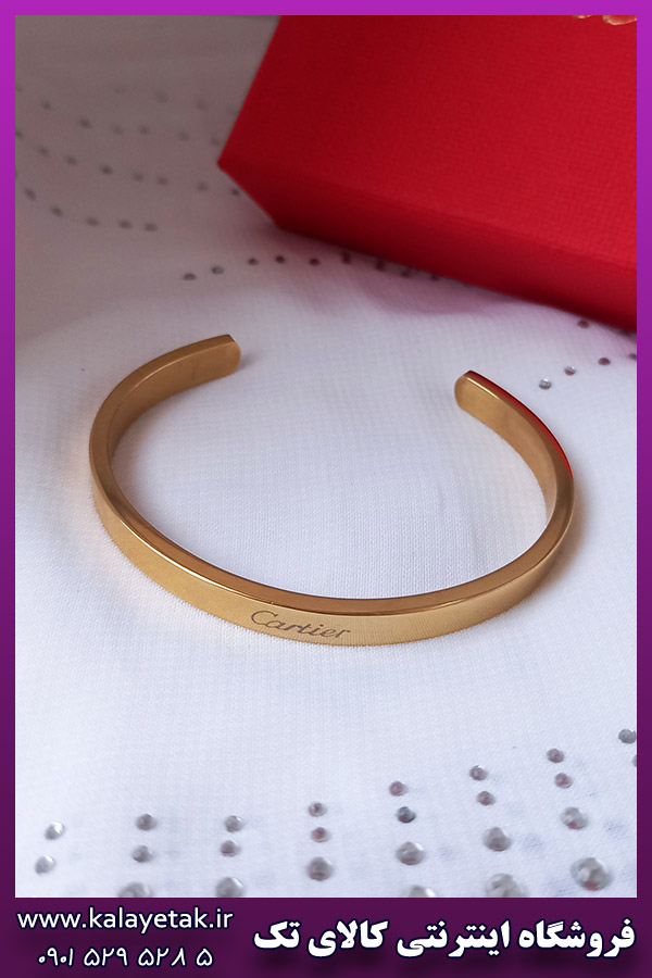 دستبند کارتیه فشاری زنانه لوگودار طلایی استیل