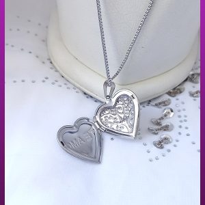 گردنبند قاب عکس قلب درخت نقره ای استیل
