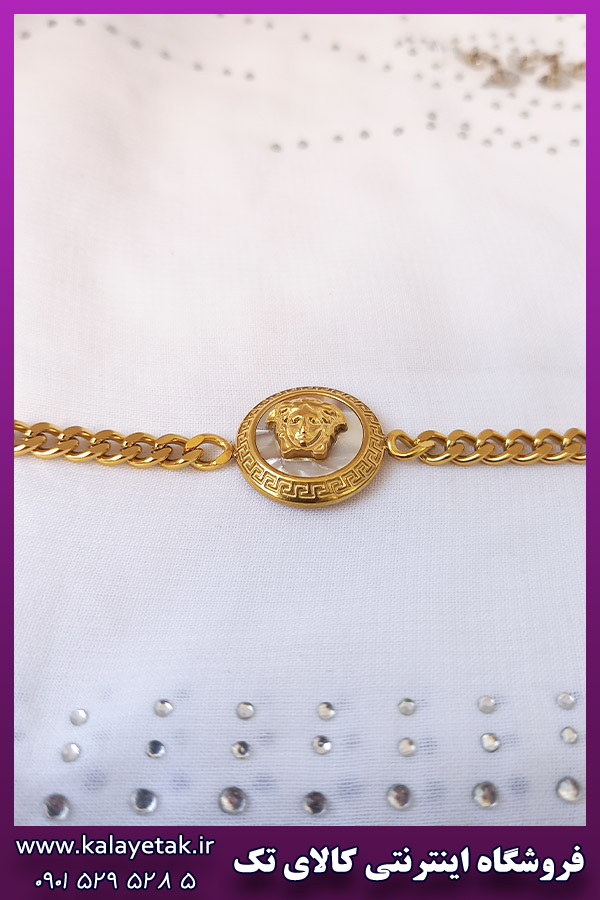 دستبند ورساچه صدفی طلایی استیل