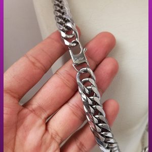 زنجیر کارتیه ضخیم قفل طوطی لوگودار نقره ای استیل