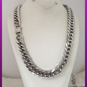 زنجیر کارتیه ضخیم قفل طوطی لوگودار نقره ای استیل