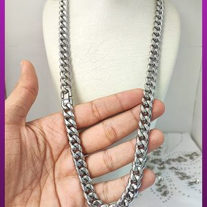 زنجیر کارتیه نقره ای با قفل کتابی لوگودار استیل