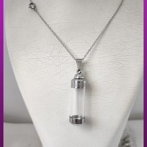 گردنبند استوانه جادار شیشه ای نقره ای استیل