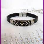 دستبند چرم رولکس نقره ای استیل
