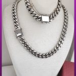 ست زنجیر و دستبند کارتیه قفل کوبایی نقره ای استیل