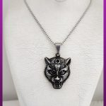 گردنبند کله گرگ نقره ای استیل