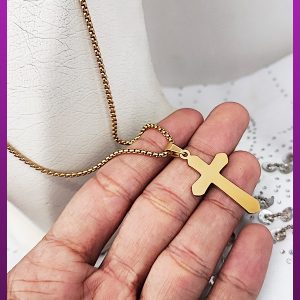 گردنبند صلیب ساده آینه ای طلایی استیل