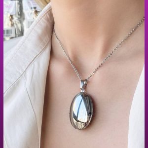 گردنبند قاب عکس بیضی ساده نقره ای استیل