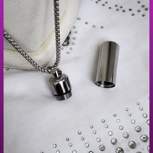 گردنبند کپسول استوانه ساده نقره ای بازشو سایز بزرگ استیل