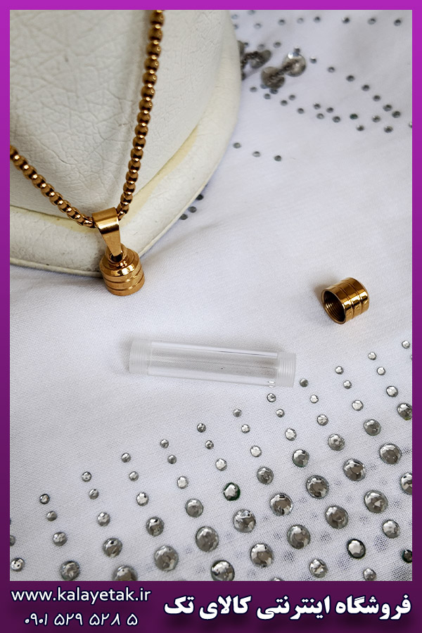 گردنبند نی شیشه ای طلایی بازشو مناسب مو و خاک استیل