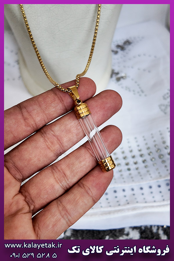 گردنبند نی شیشه ای طلایی بازشو مناسب مو و خاک استیل