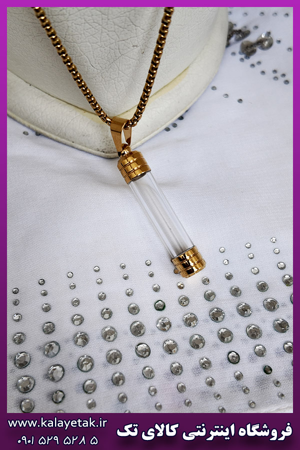 گردنبند نی شیشه ای طلایی بازشو مناسب مو و خاک استیل
