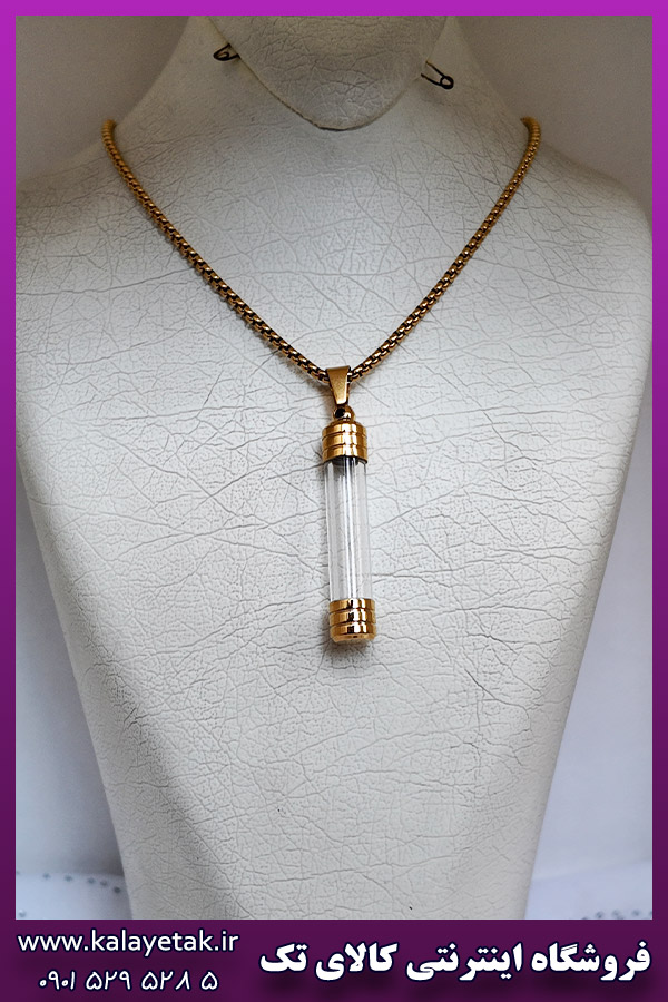 گردنبند نی شیشه ای طلایی بازشو مناسب مو و خاک استیل