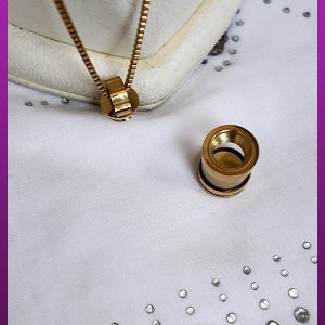 گردنبند خمره استوانه شیشه ای طلایی کوچک بازشو مناسب مو و خاک استیل