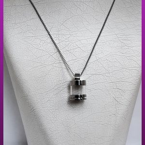 گردنبند خمره استوانه شیشه ای نقره ای کوچک بازشو مناسب مو و خاک استیل