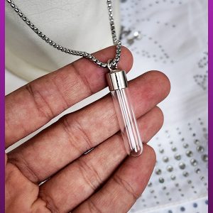 گردنبند شیشه خون خالی نقره ای بازشو مناسب مو ، خاک و مایعات