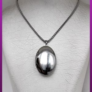 گردنبند قاب عکس بیضی بزرگ نقره ای استیل